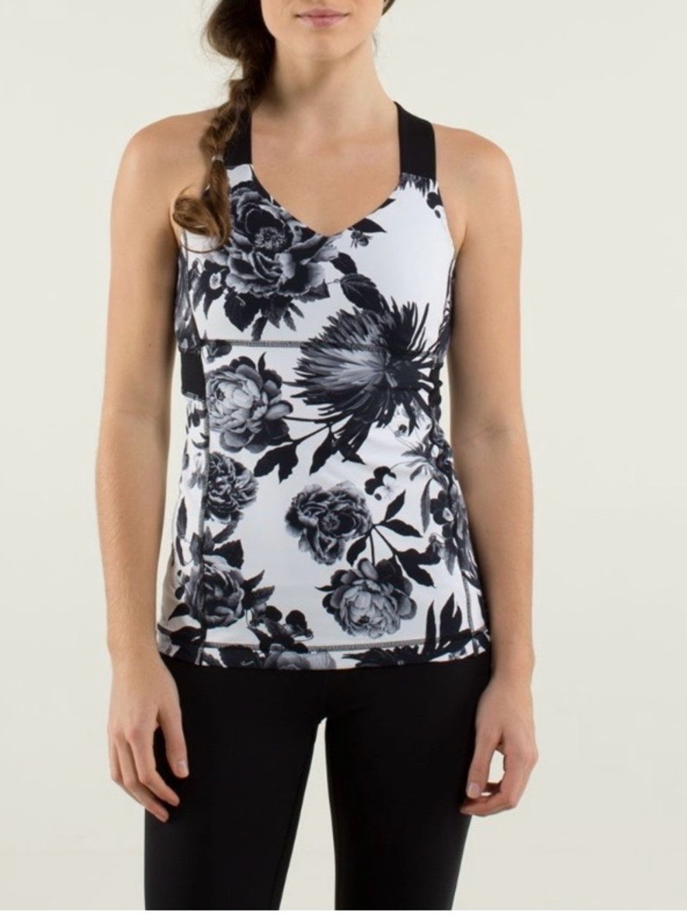 Lululemon Push Ur Limits Tank Women’s 4 Brisk Bloom Black White Built-In Bra